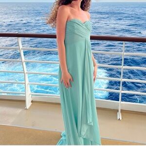 Lulu's Strapless Pleated Maxi Dress in Seafoam